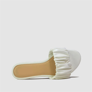 Ruched Strap Flat Sandals in White