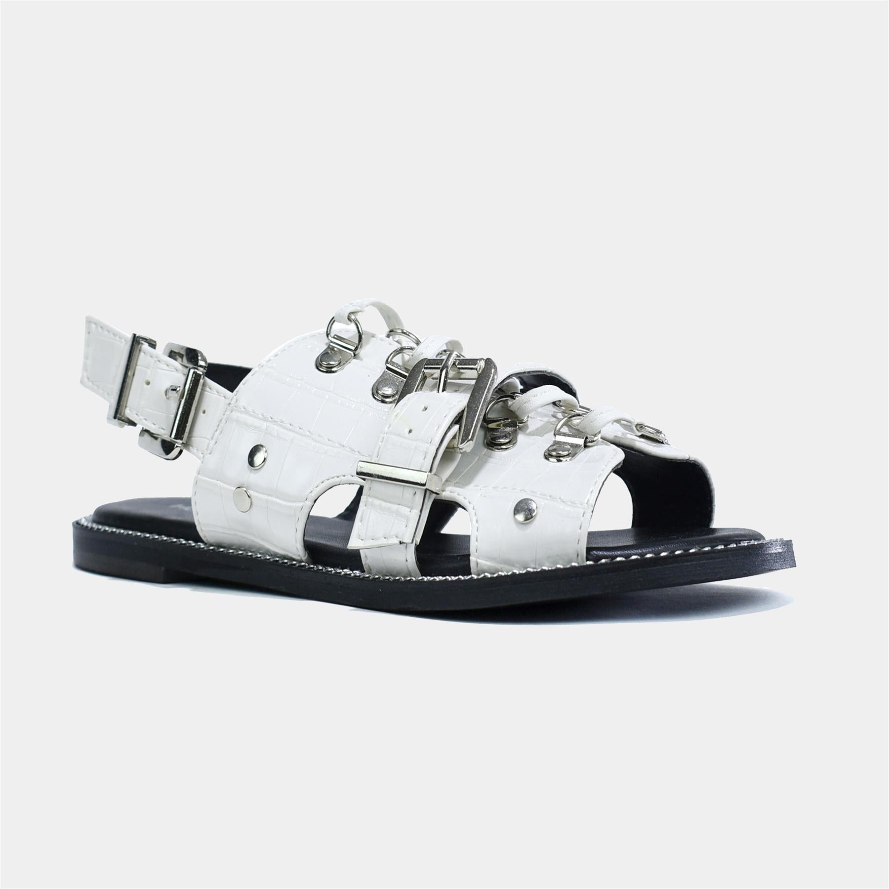 Metal Buckle Strap Slider in White