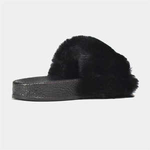 Ultra Fluffy Faux Fur Slider in Black